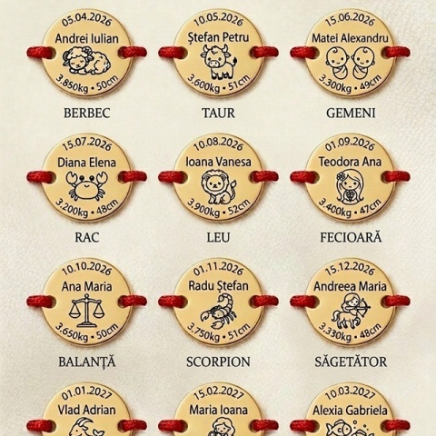 Brățară Aur 14K Personalizată cu Zodiac pentru Bebeluși – Nume și Date de Naștere - Img 6