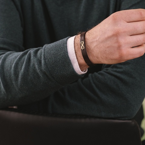 Brățară Bărbați Piele cu Infinit din Aur 14K Personalizată – Model Infinit S - Img 6