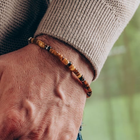 Brățară Ochi de Tigru cu discuri 4 mm, argint 925, extensie reglabilă, mărimi S–XXL