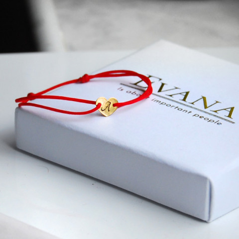 Bratara snur inima 6x 7,5 mm personalizata gravura initiala/simbol Aur 14K - Img 2