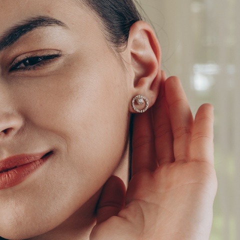 Cercei aur 14K femei – model eclipsă cu zirconiu, închidere cu șurub - Img 7