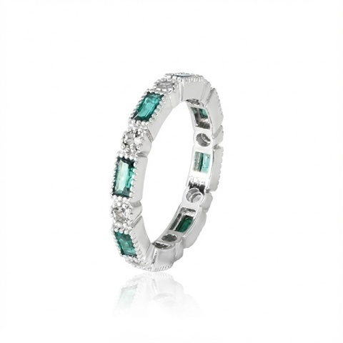Inel din argint 925 cu zirconii verzi și albe, design elegant - Img 2