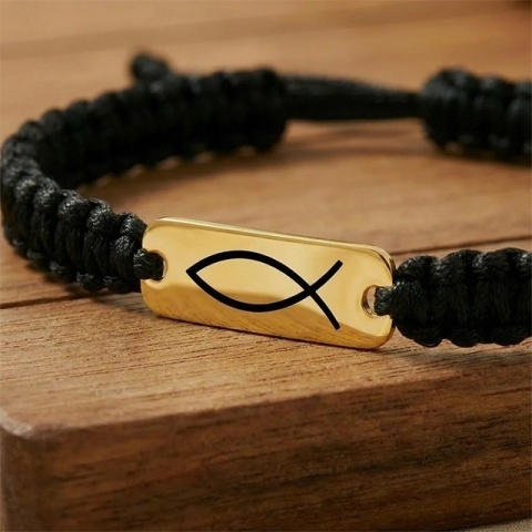 Peștele creștin (Ichthys) – brățară din aur 14K pe șnur, personalizabilă - Img 2
