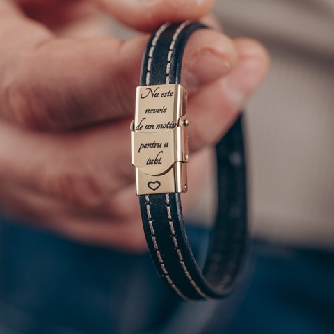 Retro Infinite Armband aus Leder und Gelbgold oder 14 Karat Weißgold (Verschluss aus Edelstahl) - Img 2