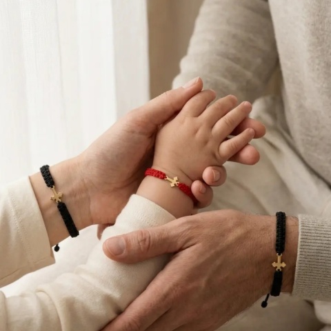 Set Brățări Familie cu Cruciulițe din Aur 14K – Mamă, Tată și Bebe