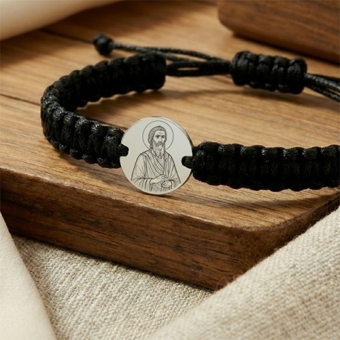 Sfântul Ilie – brățară din argint 925 pe șnur, personalizabilă