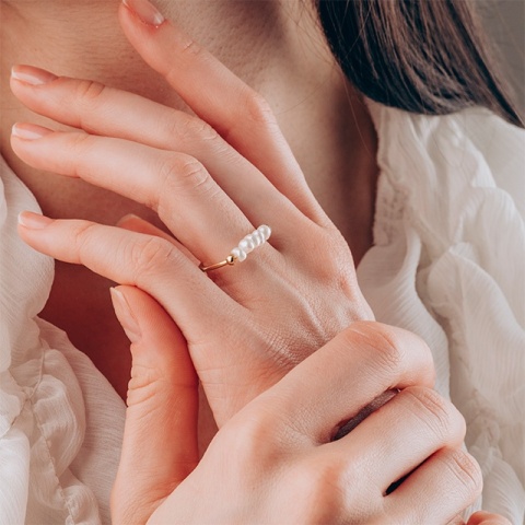 925 Sterling Silber Ring mit 4 mm weißen Perlen