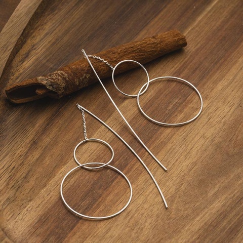 Beschreibung des Produkts: Sterling Silber Ohrringe mit Reifen und zarte Kette - Img 5