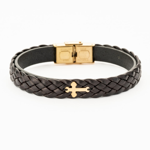 Brățară Bărbați Piele cu Cruce Aur 14K Personalizată – Model Credință Clasică - Img 9