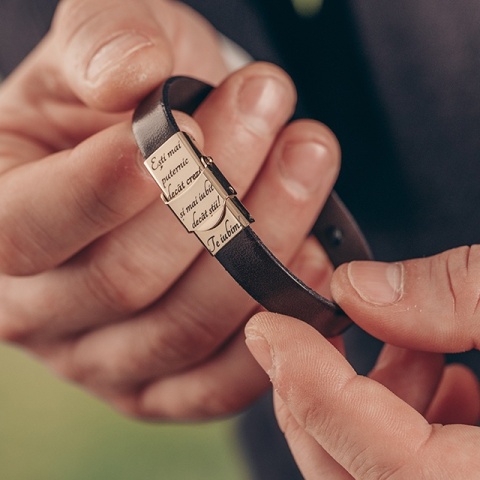 Brățară Bărbați Piele cu Cruce Aur 14K Personalizată – Model Spiritualitate - Img 2