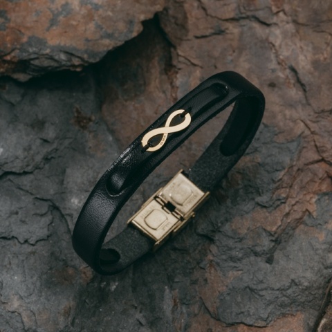 Brățară Bărbați Piele cu Infinit din Aur 14K Personalizată – Model Infinit Sven - Img 8
