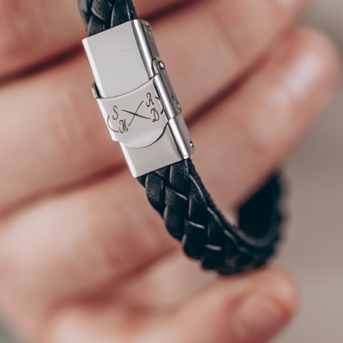 Brățară Bărbați Piele Dublată și Plăcuță Argint 925 Personalizată – Model Legământ - Img 2
