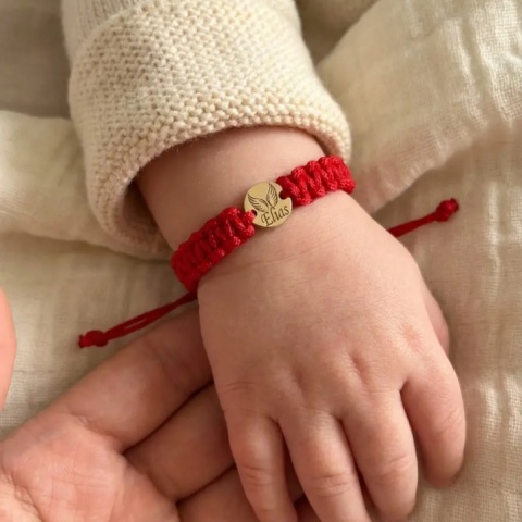 Brățară copii aur 14K cu înger protector și prenume gravat