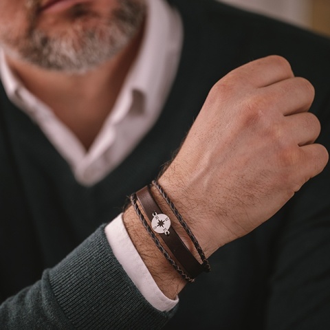 Brățară cu Busolă Argint 925 pentru Bărbați – Piele Naturală Personalizată - Img 8