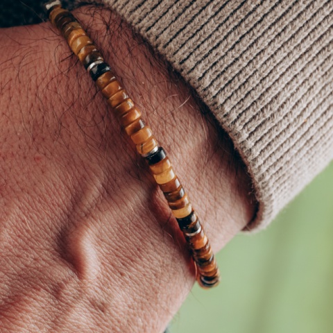 Brățară Ochi de Tigru cu elemente din argint, mărimi S–XXL, reglabilă - Img 2