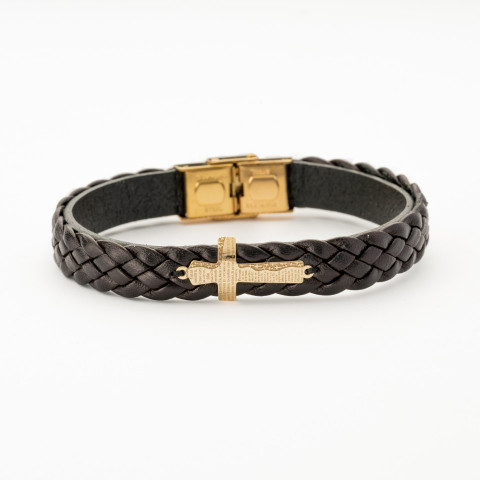 Brățară Personalizată Cruce Aur 14K & Piele - Rugăciunea Tatăl Nostru (închizătoare oțel inoxidabil) - Img 10