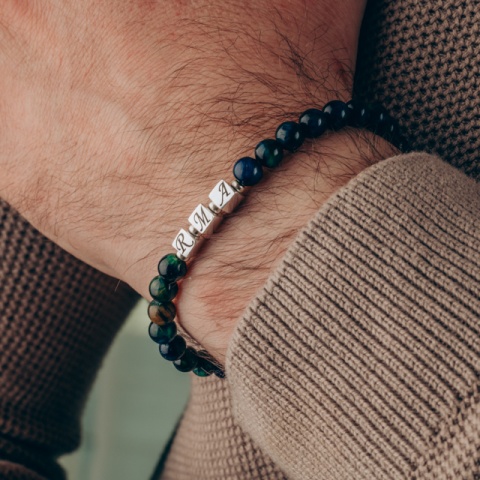 Brățară Ochi de Tigru multicolor cu cuburi din argint gravabile, reglabilă, unisex