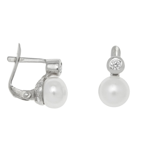 Cercei din Argint cu Perlă și Zirconiu – Design Elegant, Dimensiuni Discrete (11.5x7 mm) - Img 2