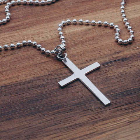 Colier din argint 925: Pandantiv cruce lucios + Lanț tip Army cu bile ✝️✨ - Img 2
