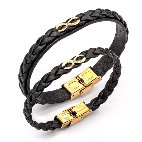 Set Brățări de Cuplu Piele & Simbol Infinit Aur 14K (Personalizat) - Img 3