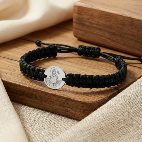 Sfântul Ioan Botezătorul – brățară din argint 925 pe șnur, personalizabilă