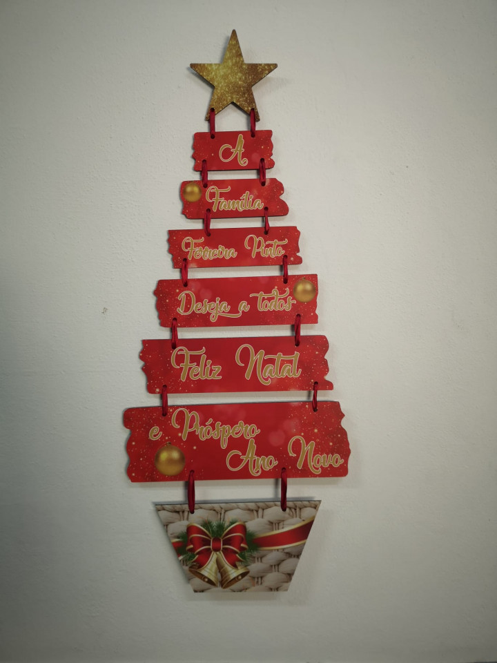 Natal - Placa Decorativa para Porta ou Parede - Ho Ho Ho, Feliz