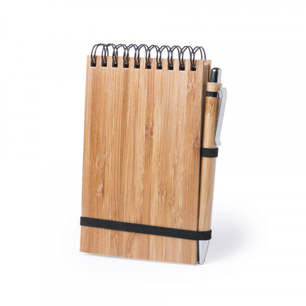 Bloco de notas / Caderno em bambu + Esferográfica