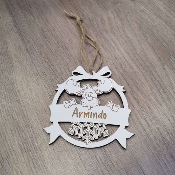 "Bola" em MDF para árvore de Natal personalizada com nome - Rena