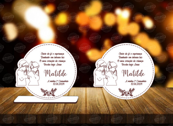 Lembrança em MDF - Comunhão Dupla (linhas) - Personalizada
