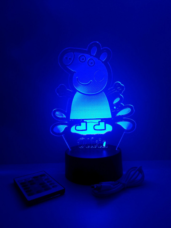 Moldura / Candeeiro com luz de presença - Peppa - Com nome