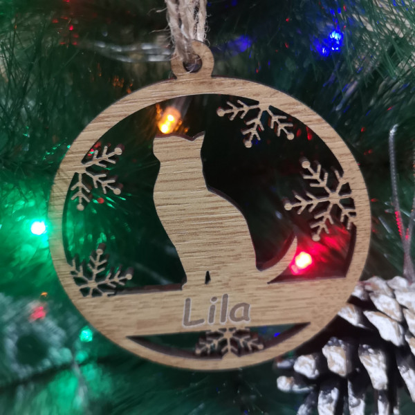 Ornamento / "bola" para árvore de Natal - Gato - Nome Personalizado