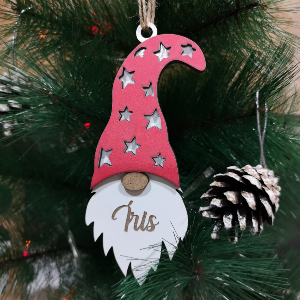 Ornamento para árvore de Natal - Gnomo Vermelho- Com nome personalizado