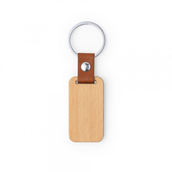 Porta-chaves em madeira + pele sintética - Retangular com cantos arredondados