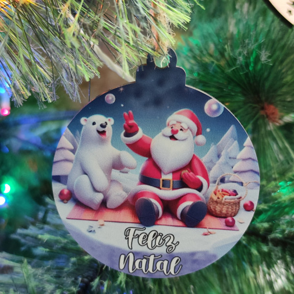 Bola Colorida para árvore de Natal - Pai Natal e Urso