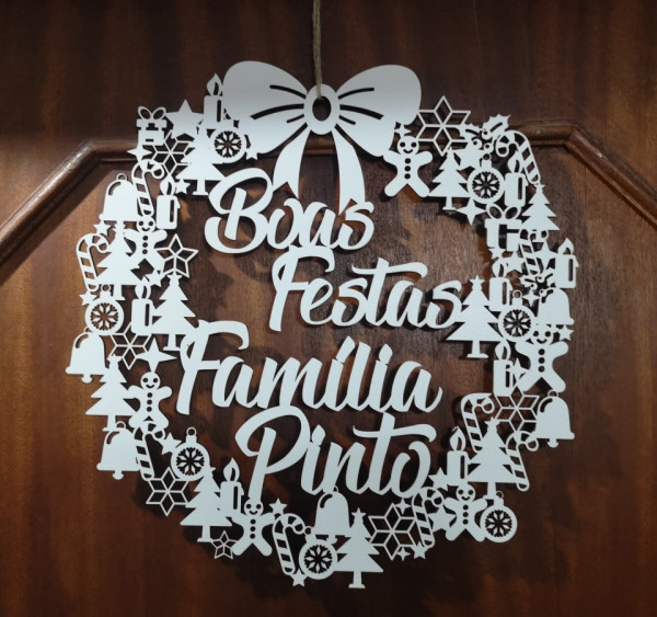 Coroa de Natal com 2 frases- MDF 28x28cm