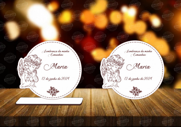 Lembrança em MDF - Comunhão Menino Anjo (linhas) - Personalizada