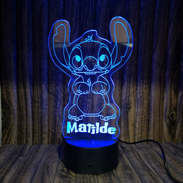 Moldura / Candeeiro com luz de presença - Stitch + Nome