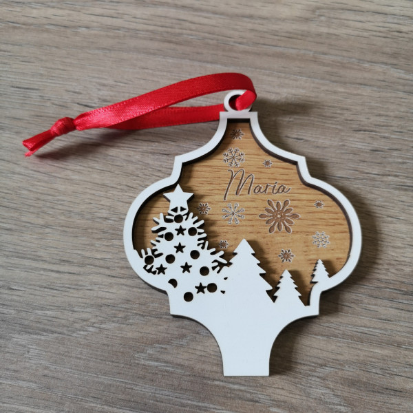 Ornamento / Bola de Natal - Pinheirinhos - Com nome personalizado