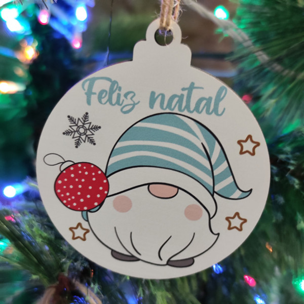 Bola Colorida para árvore de Natal - Gnomo Azul Feliz Natal