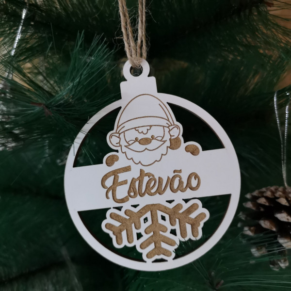 "Bola" em MDF para árvore de Natal personalizada com nome - Pai Natal