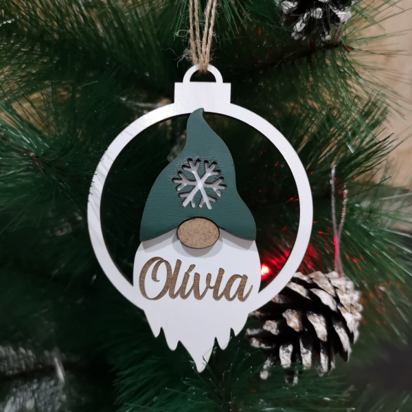 Ornamento / Bola para árvore de Natal - Gnomo Verde- Com nome personalizado