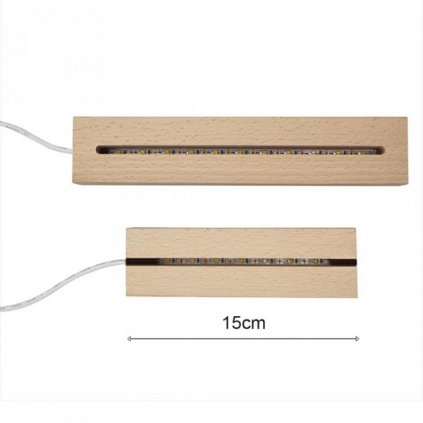 Base LED rectangular em Madeira - Branco quente