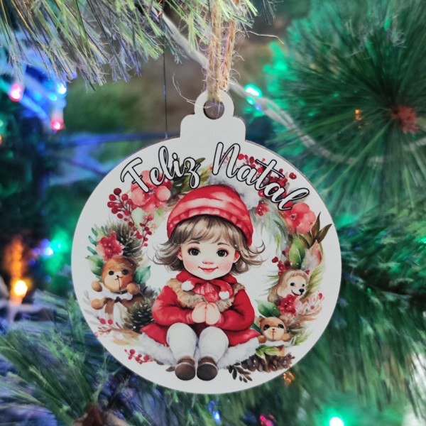Bola Colorida para árvore de Natal - Menina - Feliz Natal
