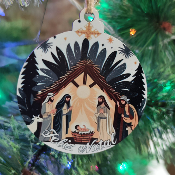 Bola Colorida para árvore de Natal - Feliz Natal Presépio