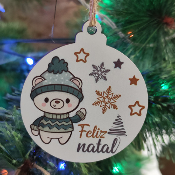 Bola Colorida para árvore de Natal - Urso Feliz Natal