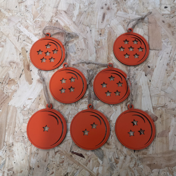 Pack de 7 Bolas de "Cristal" Dragon Ball em MDF para Árvore de Natal