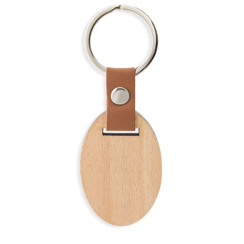 Porta-chaves em madeira + pele sintética - Oval