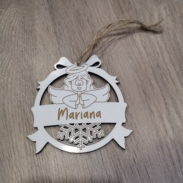 "Bola" em MDF para árvore de Natal personalizada com nome - Anjo