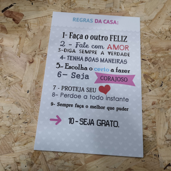 Placa Decorativa em PVC -Regras da Casa