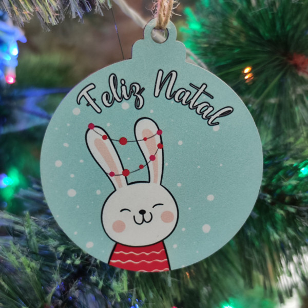 Bola Colorida para árvore de Natal - Coelho Feliz Natal